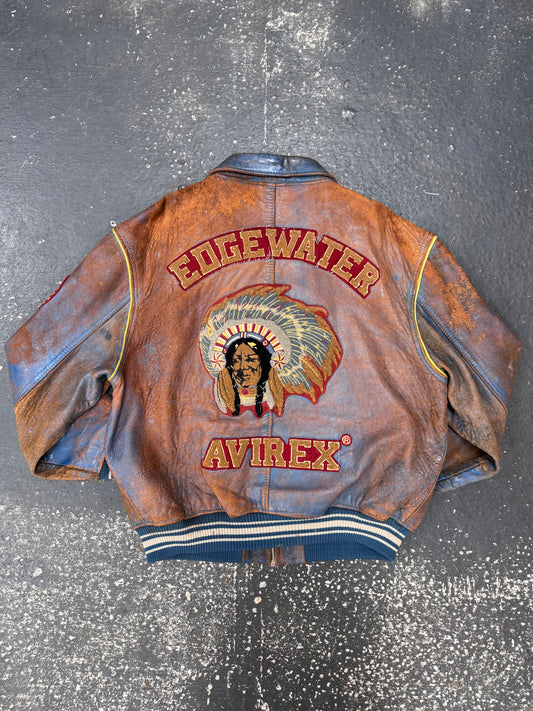 Distressed Avirex Varsity Leather Jacket (L)