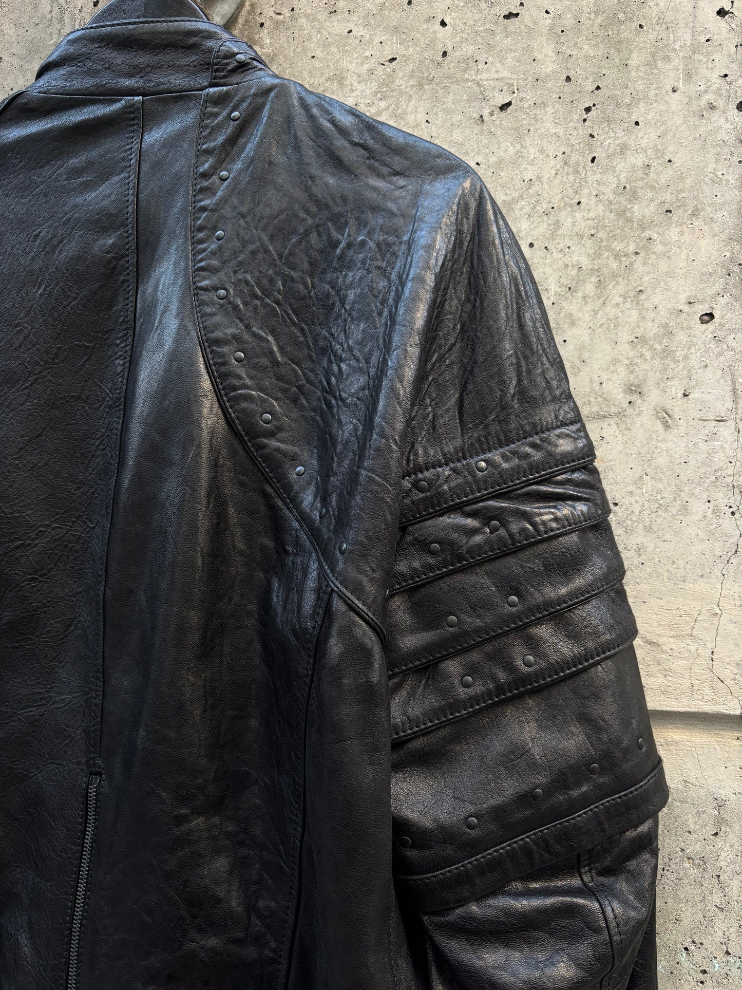 SS11 Andrew MacKenzie Asymmetrical Leather Jacket (L)