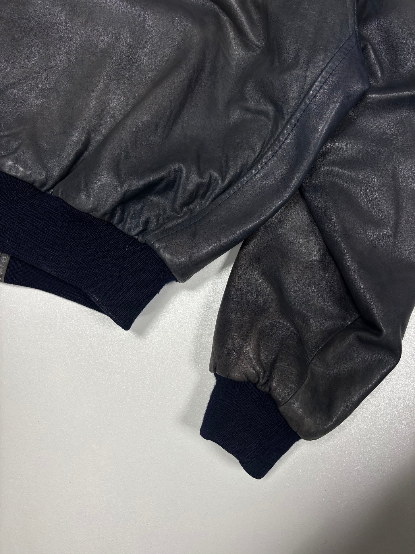 90'a Chevignon Faded Blue Bomber Leather Jacket (M)