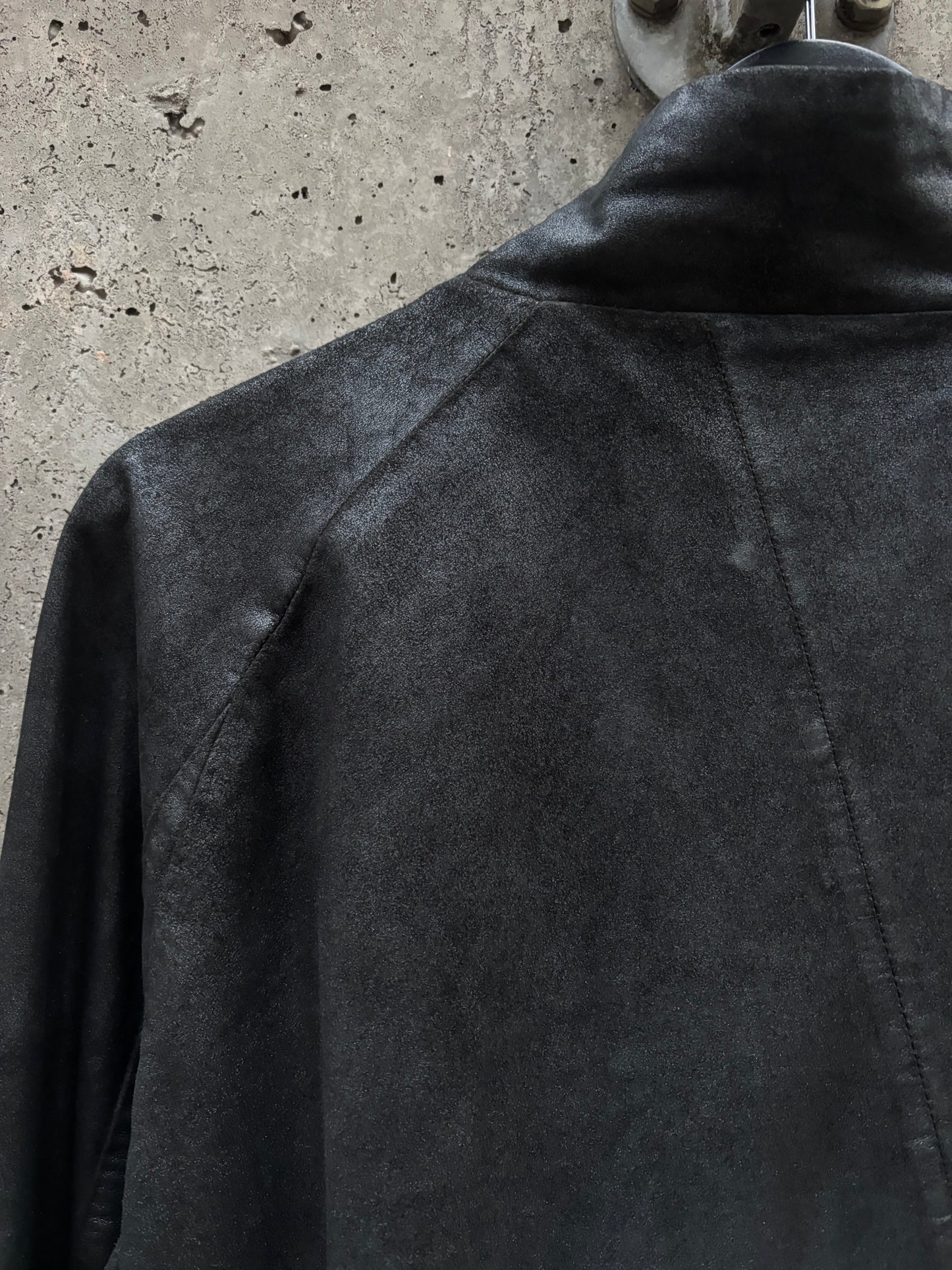 Preach Artisanal Onyx Coated Double Zip Leather Jacket (S)