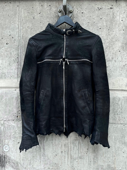 14th Addiction Detoriated Sheepskin Cross-Zip Rider Jacket (S)