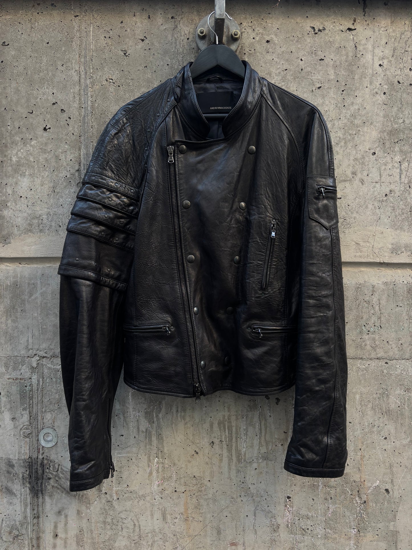 SS11 Andrew MacKenzie Asymmetrical Leather Jacket (L)