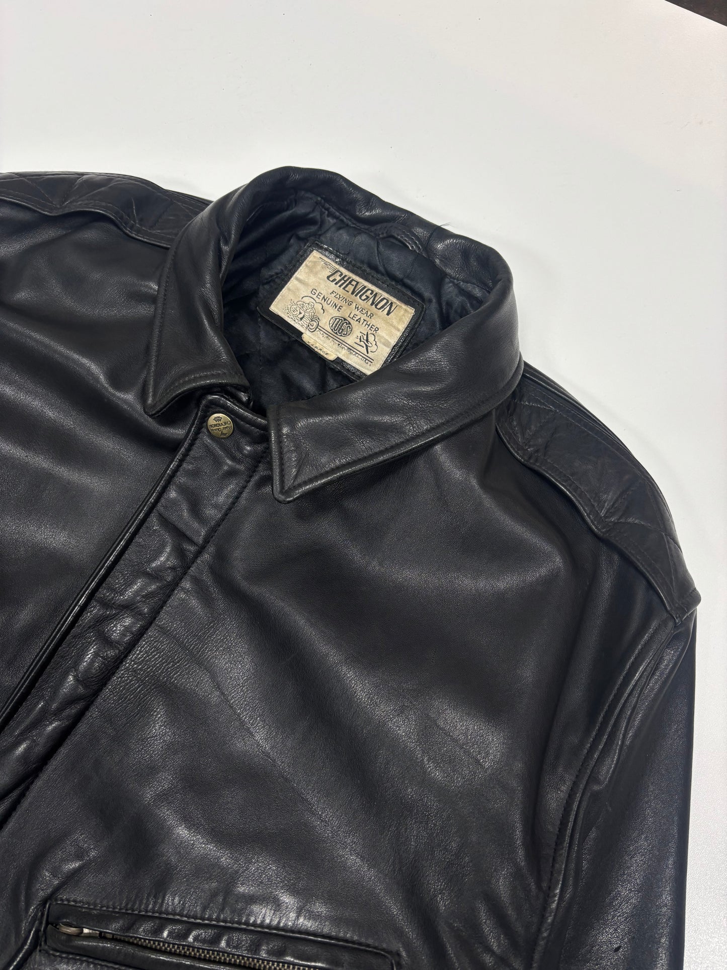 Chevignon Aviator Bomber Leather Jacket (XL)