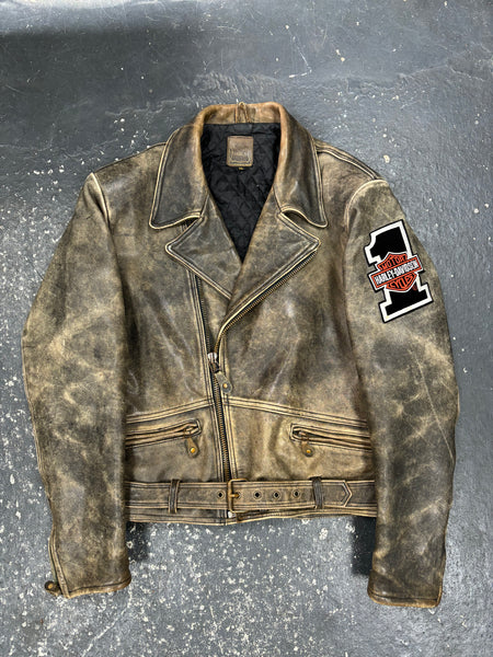 Vintage Distressed Leather Jacket (L)