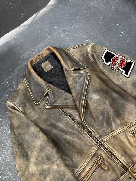 Vintage Distressed Leather Jacket (L)
