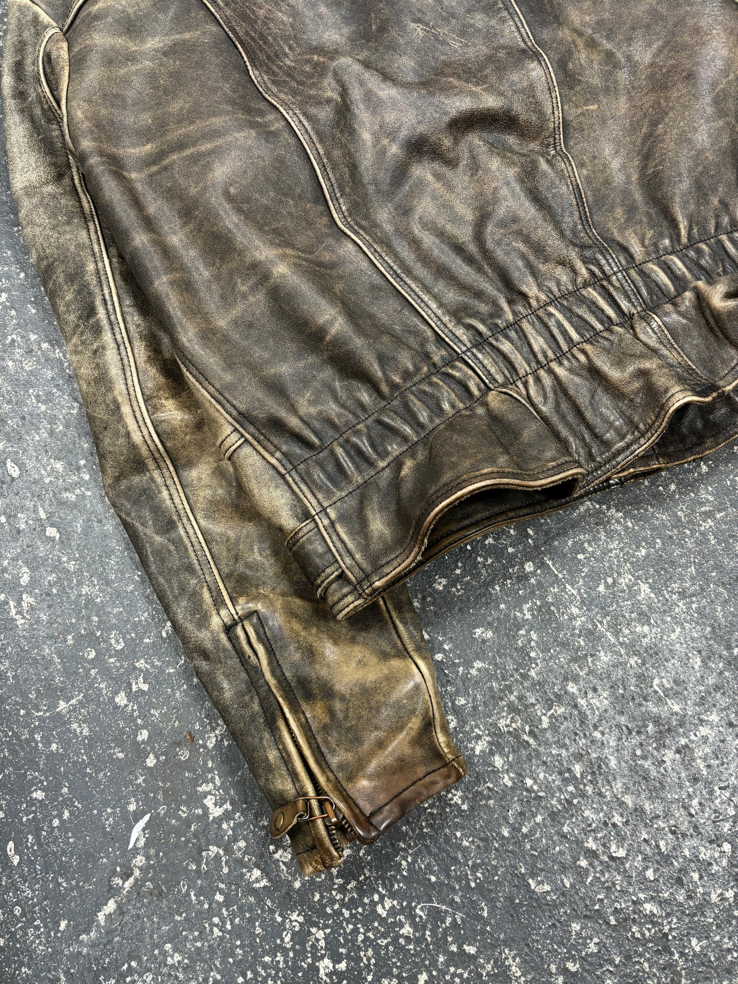 Vintage Distressed Leather Jacket (L)