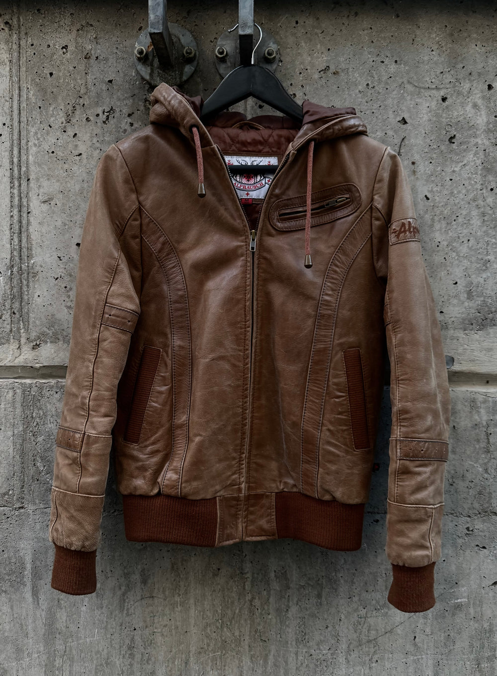 Alprausch Leather Hooded Bomber Jacket