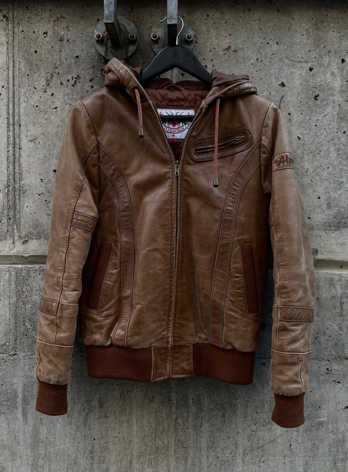 Alprausch Leather Hooded Bomber Jacket