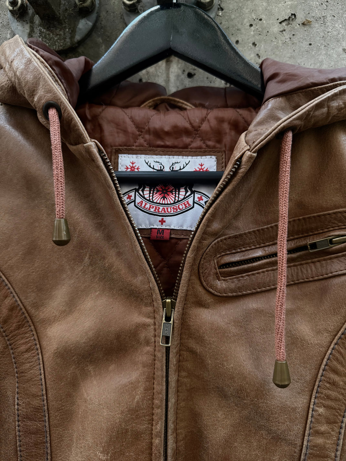 Alprausch Leather Hooded Bomber Jacket