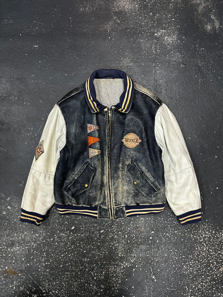 Faded Varsity Leather Jacket (XL)
