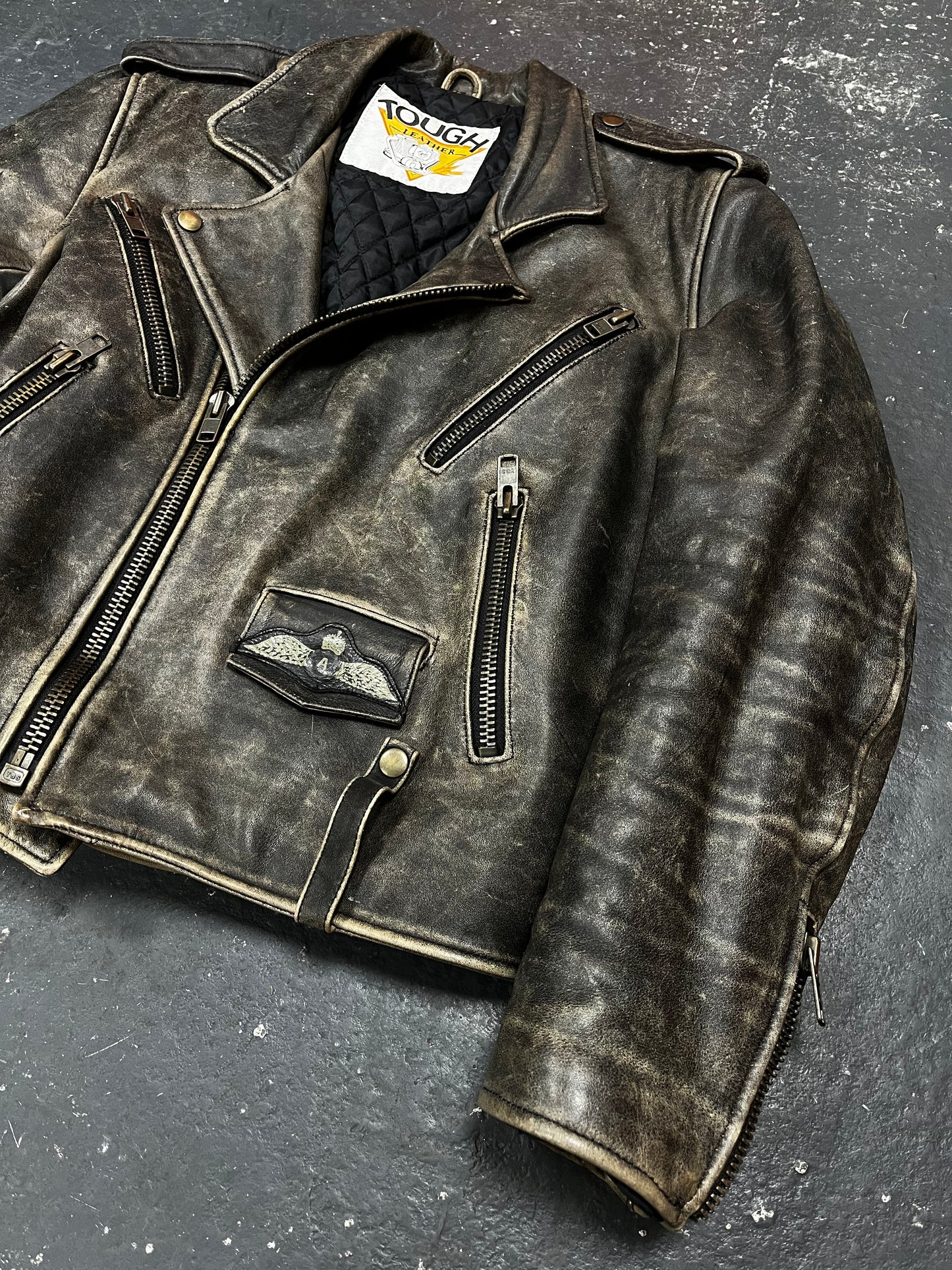 Faded Biker Leather Jacket (M)