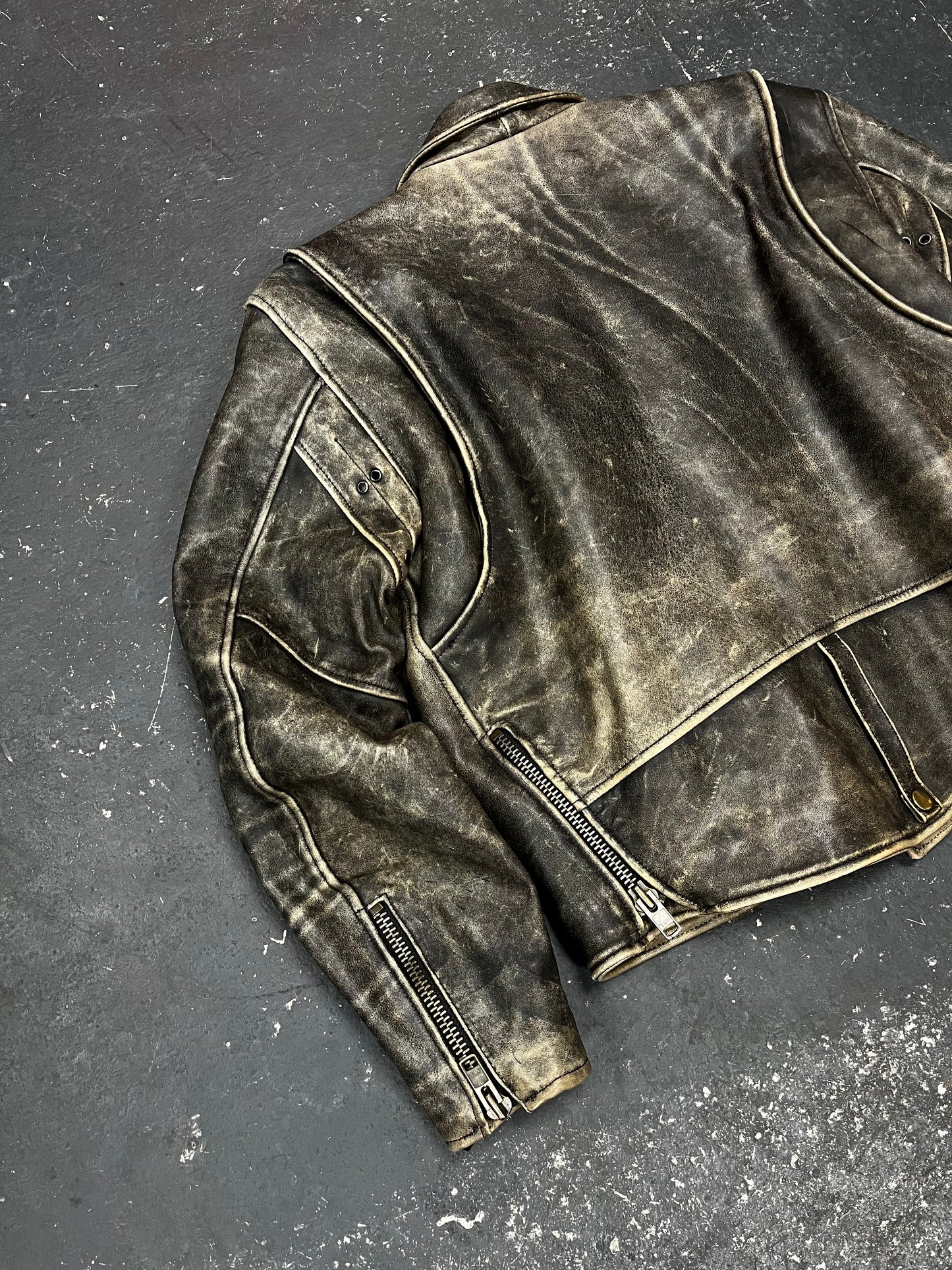 Faded Biker Leather Jacket (M)