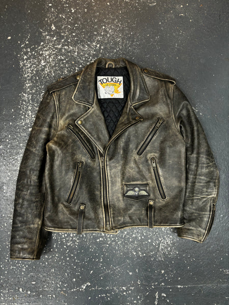 Distressed Grey Biker Leather Jacket (M)