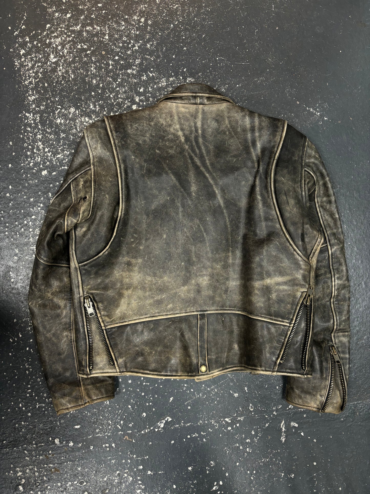 Distressed Grey Biker Leather Jacket (M)