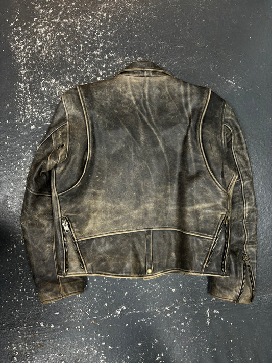 Distressed Grey Biker Leather Jacket (M)