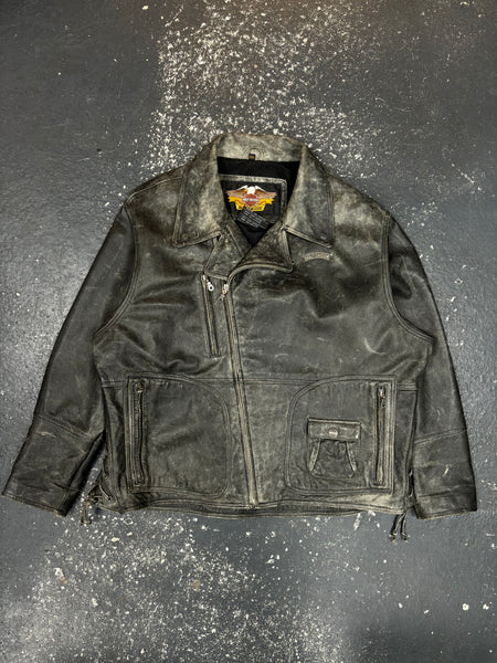 Harley Davidson Grey Biker Leather Jacket (3XL)