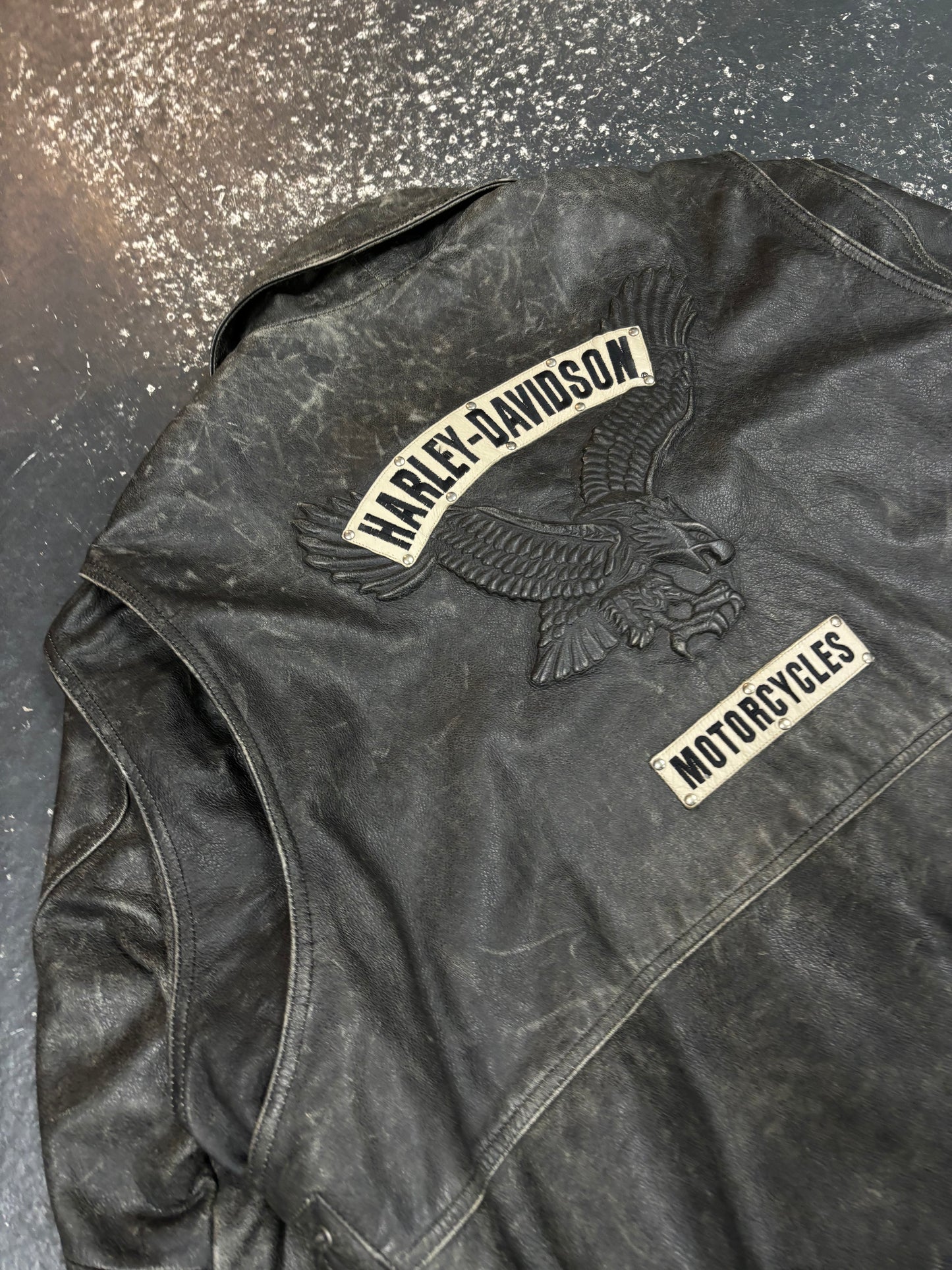 Harley Davidson Grey Biker Leather Jacket (3XL)