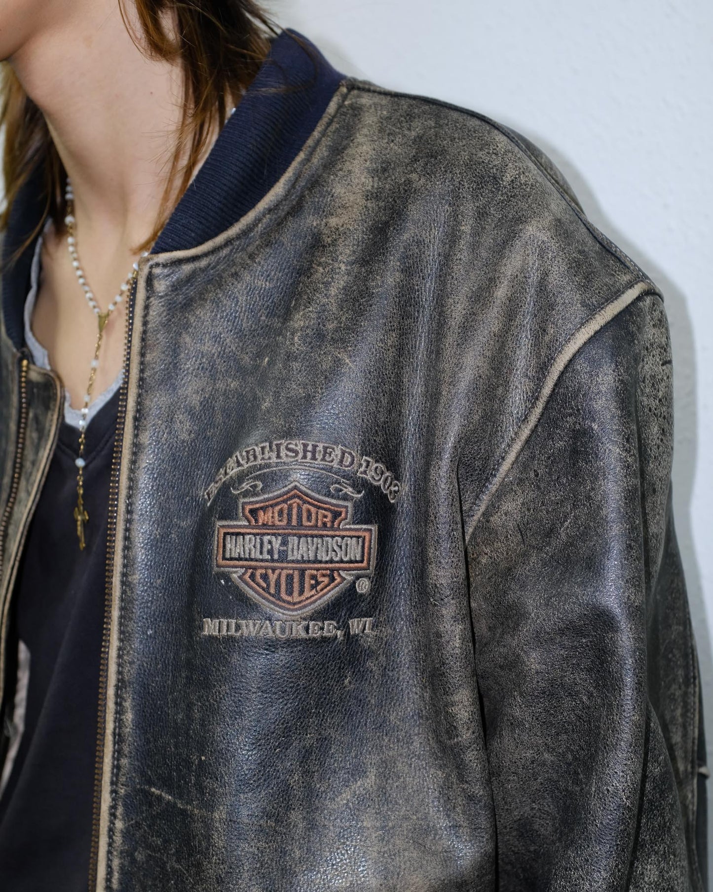 90s Faded Harley Davidson Leather Jacket (XXL)