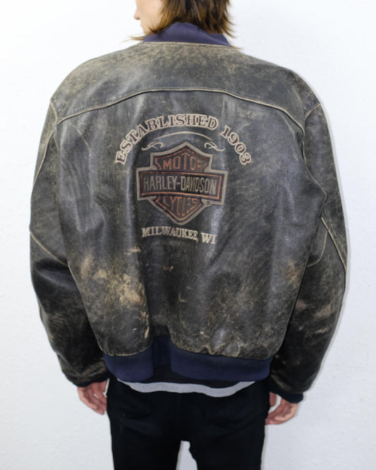 90s Faded Harley Davidson Leather Jacket (XXL)