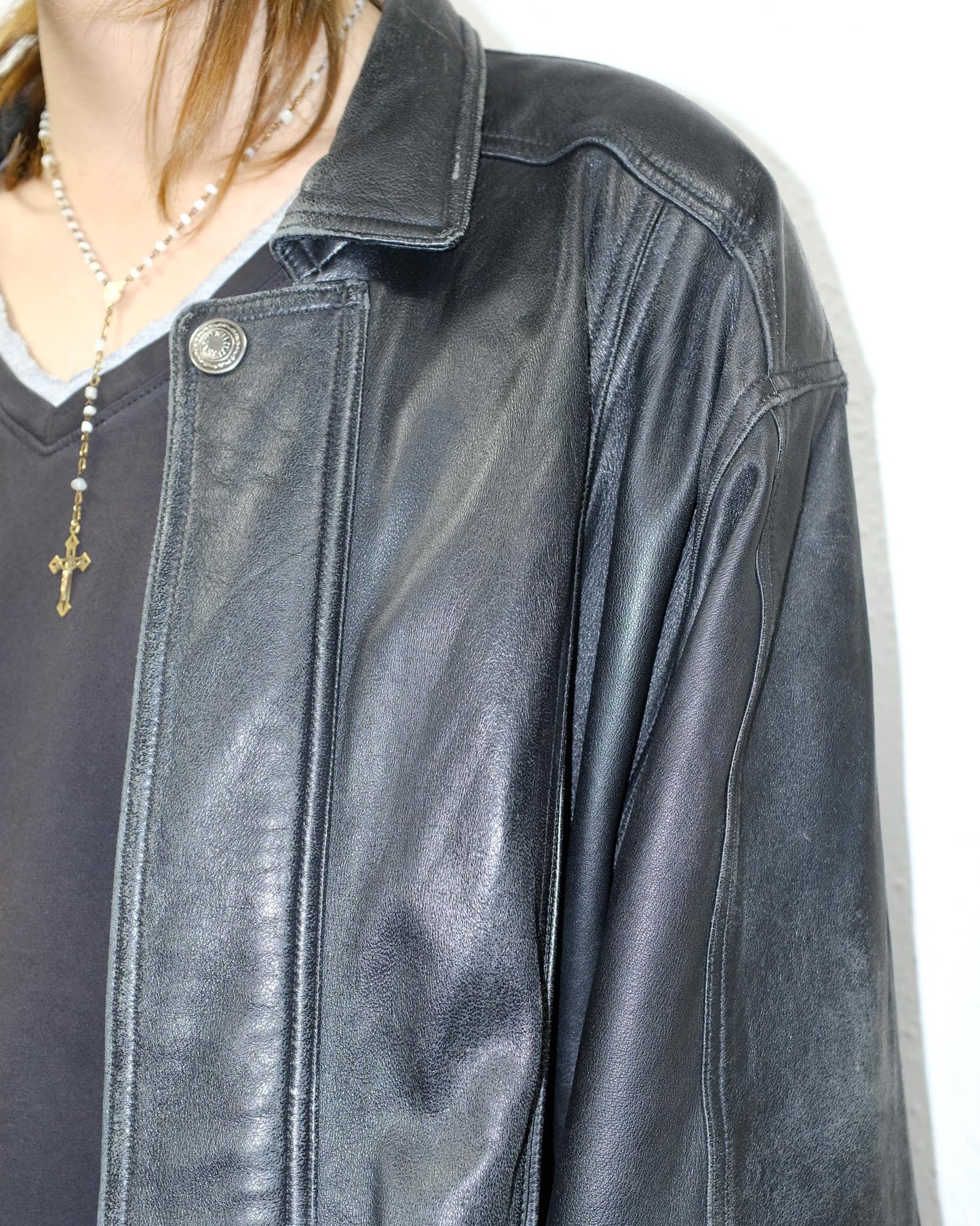 90s Bomber Leather Jacket (L)