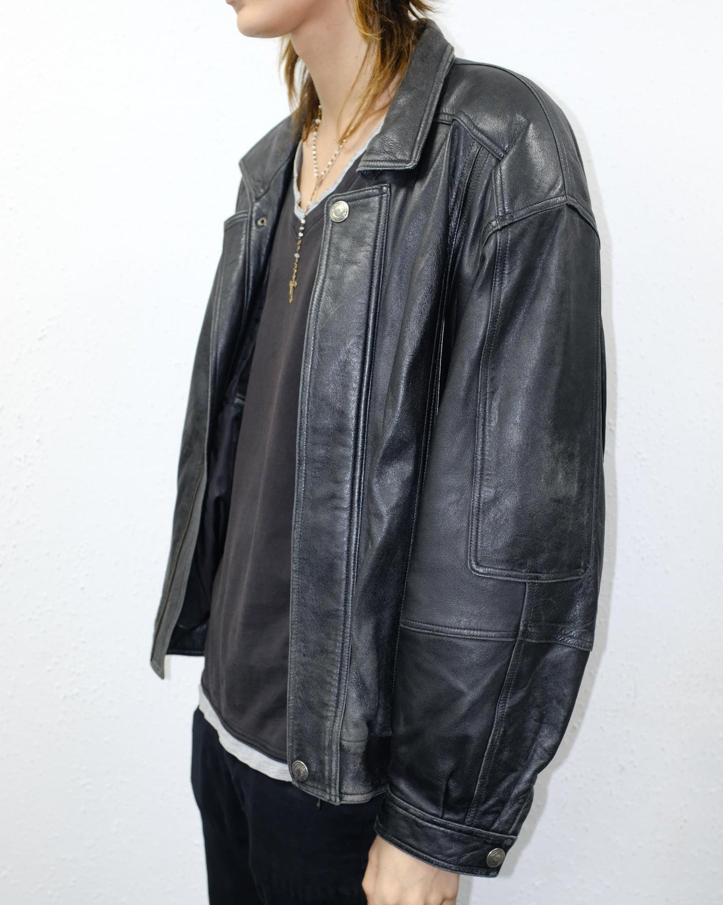 90s Bomber Leather Jacket (L)