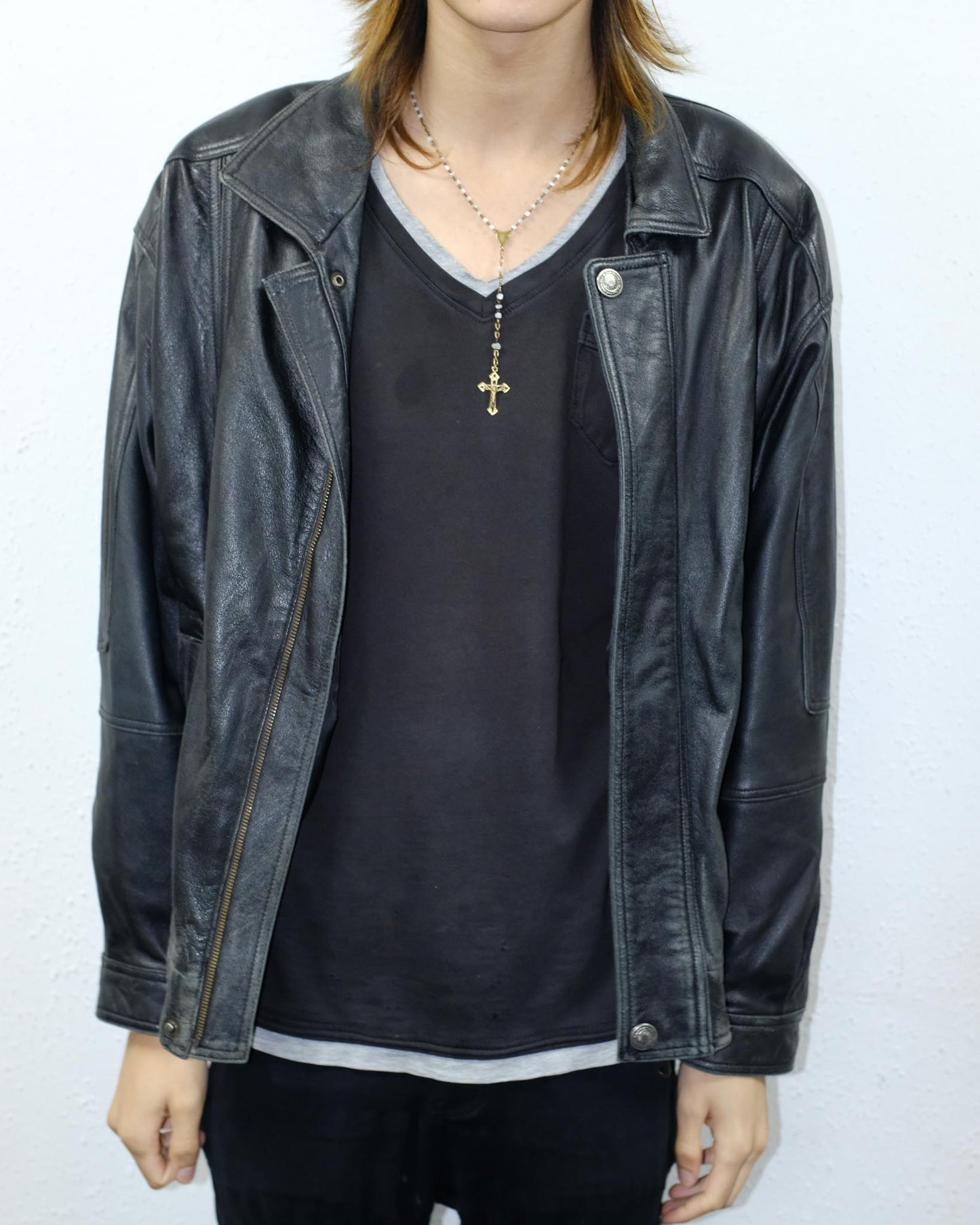 90s Bomber Leather Jacket (L)