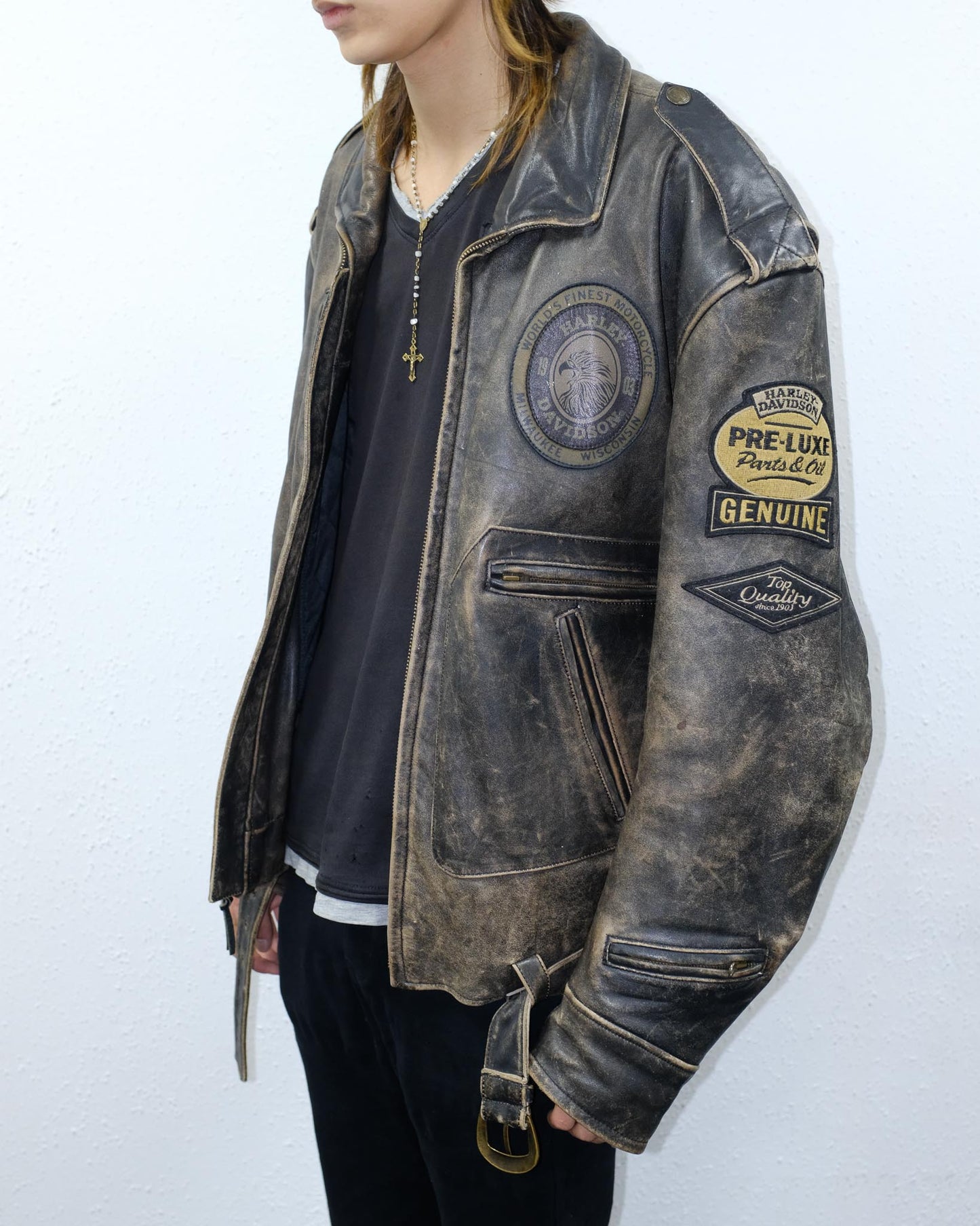 90s Faded Harley Davidson Leather Jacket